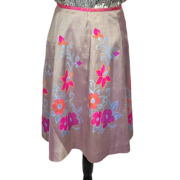 Koko Venice A-Line Silk Floral Skirt Designer Handcrafted Unique RARE Size 2 XS - Picture 3 of 10